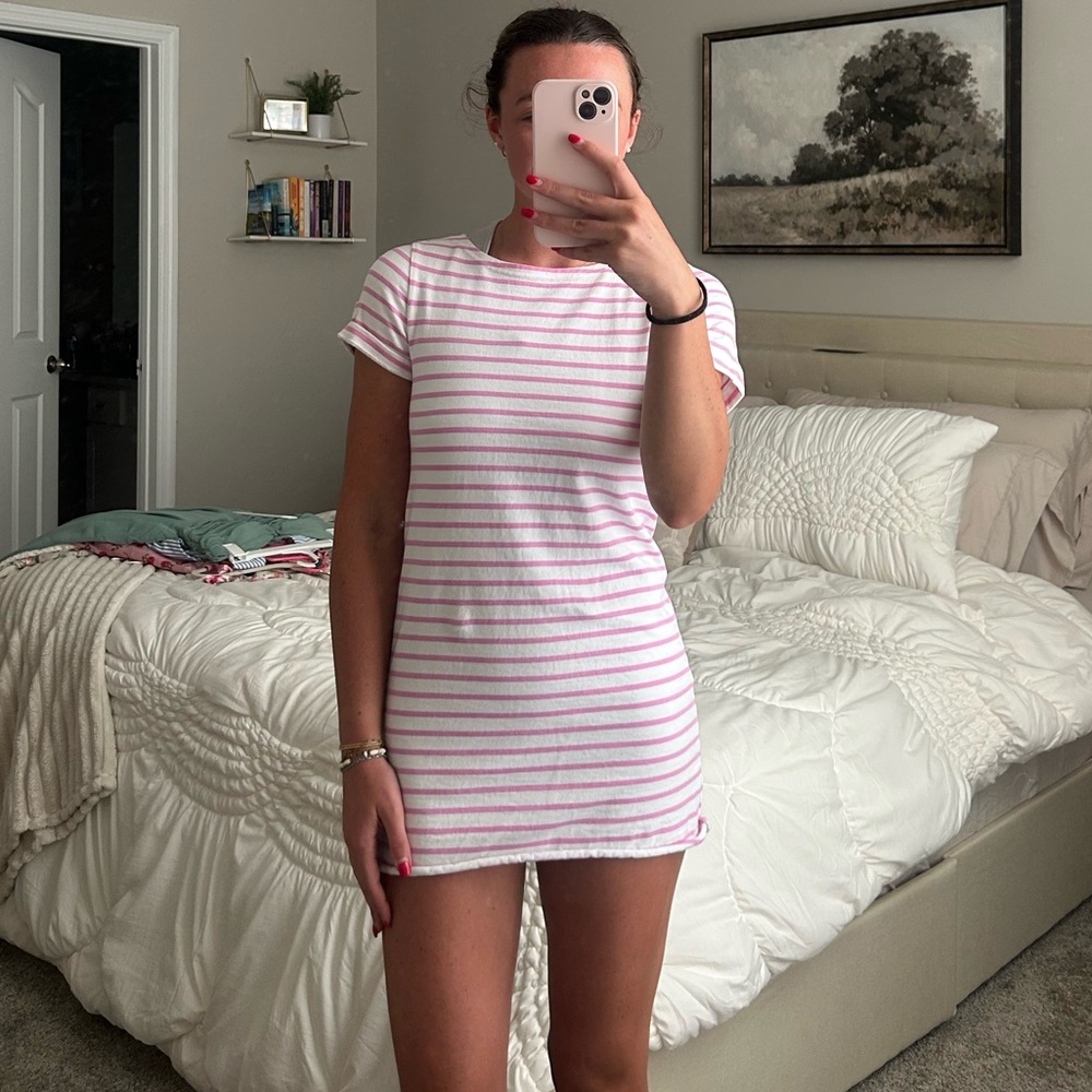 Joules Pink and White Striped mini dress